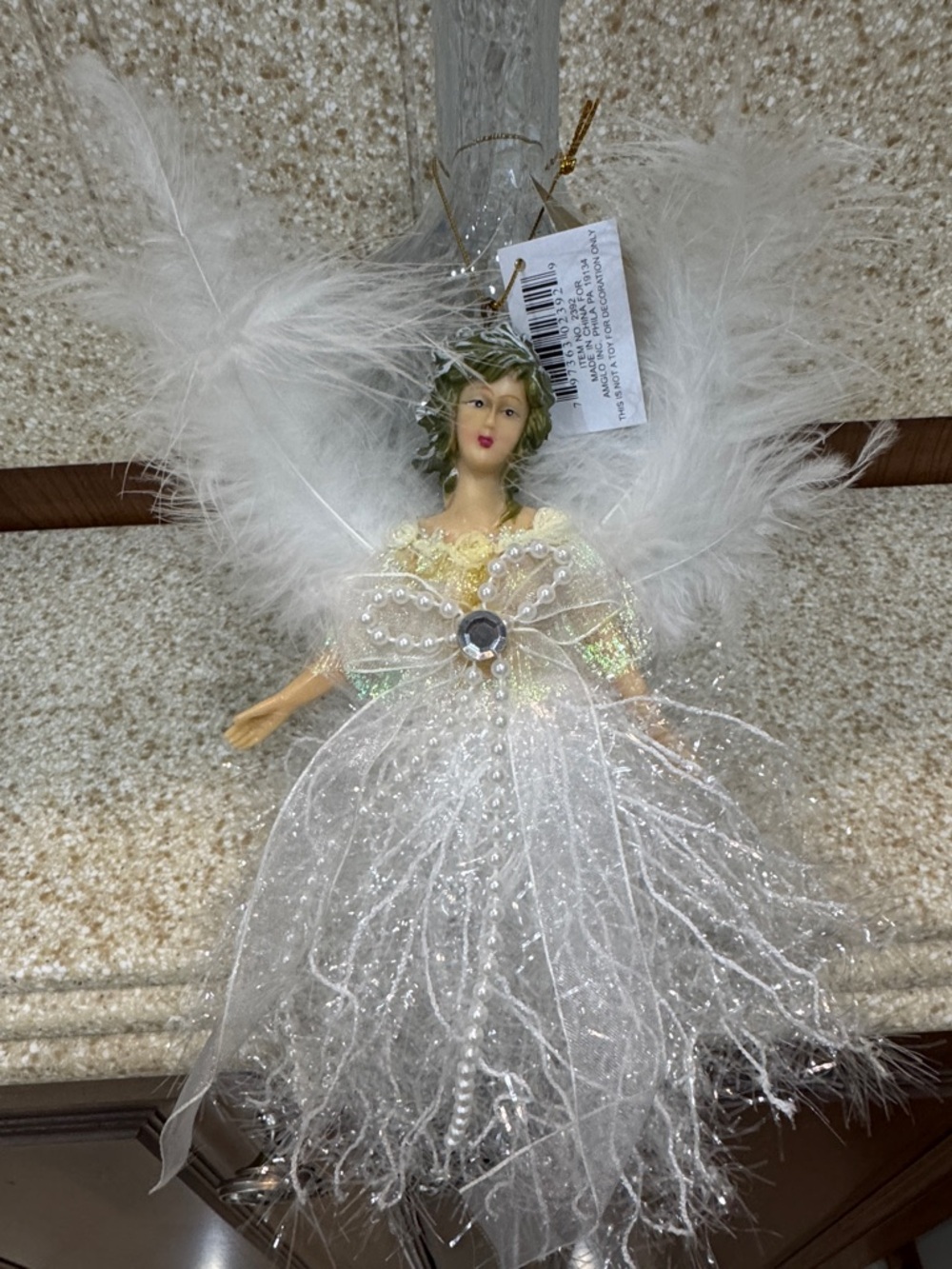 White Feathered Angel Tree Ornament April